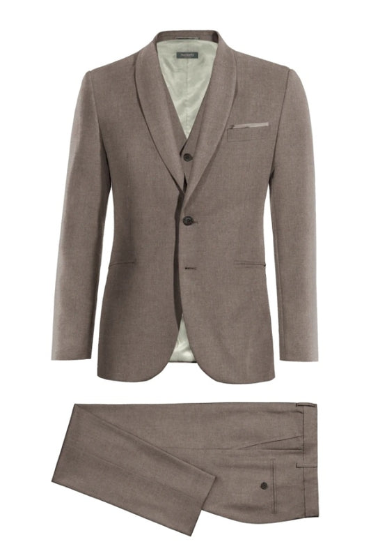 Stylish Light Brown 3 Pieces Shawl Lapel Wool Business Suits