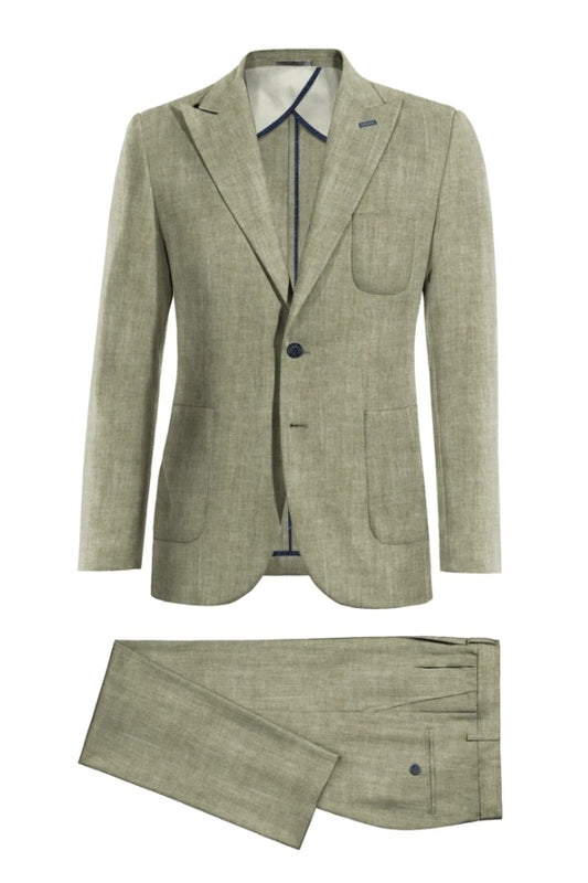 Newest Light Green Chic Peaked Lapel Wool Business Suits