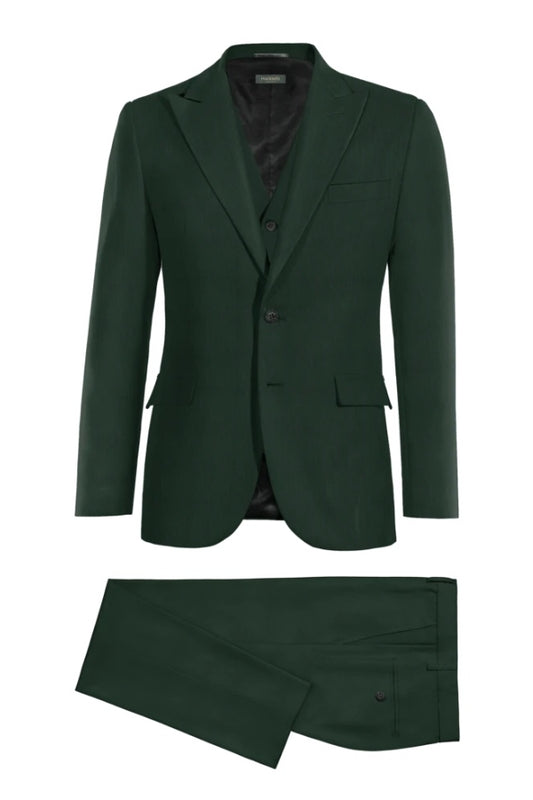 New Arrival Dark Green Wool 3 Pieces Notched Lapel Business Suits
