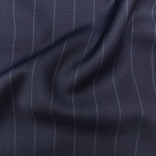 Stylish Dark Blue Striped Notched Lapel Wool Business Suits With Waistcoat