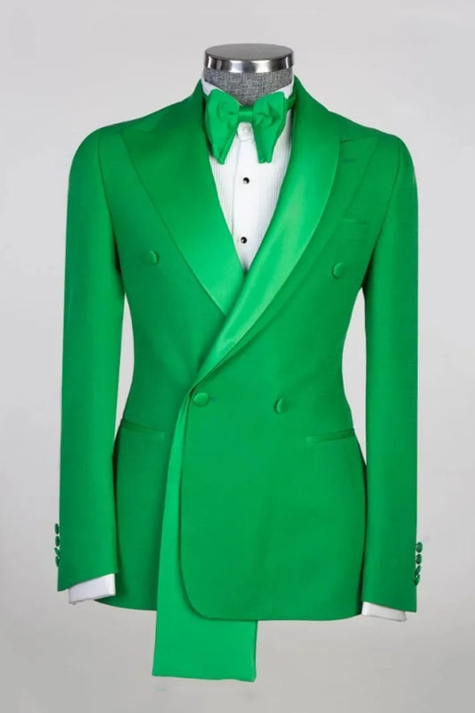 Cool Green Double Breasted Shawl Lapel Wool Prom Suits