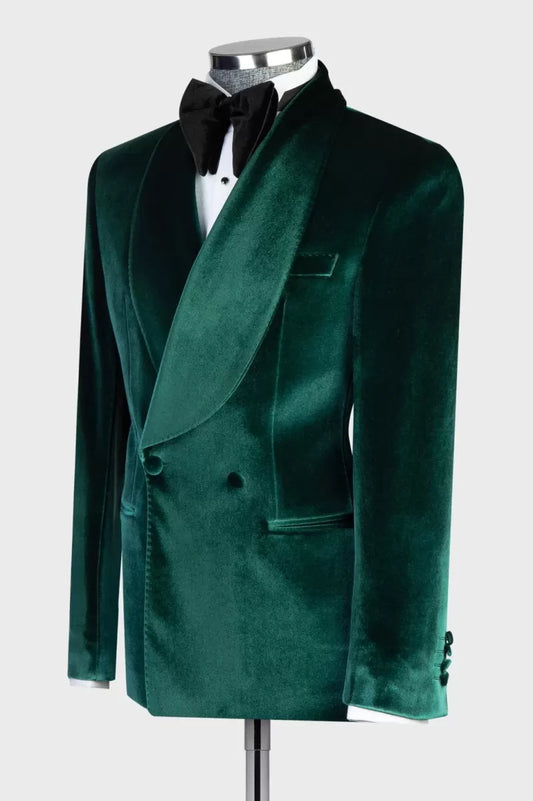 Dark Green Double Breasted Wide Shawl Lapel Wedding Suits