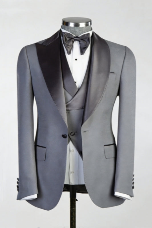Trendy Gray 3 Pieces Shawl Lapel Wool Wedding Suits
