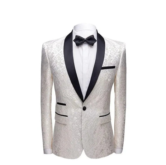 Cream White Jacquard Shawl Lapel Wedding Suits