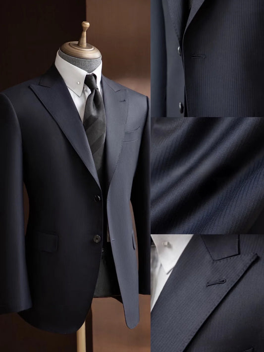 Classic Navy Striped Peaked Lapel Business Suits