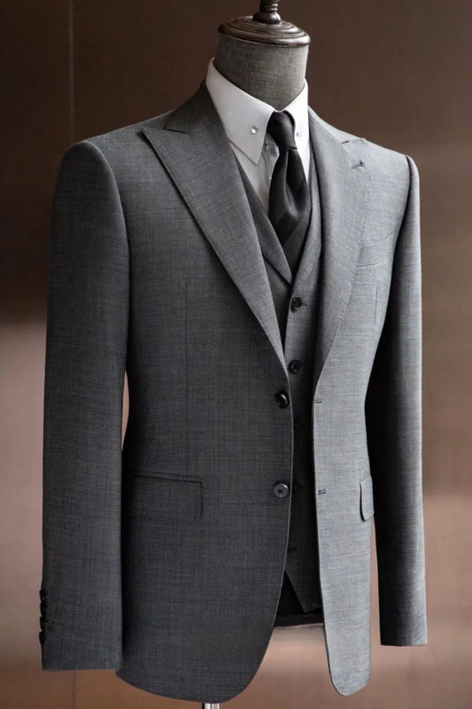 Fashion Gray Handsome 3 Pieces Peaked Lapel Wool Business Suits