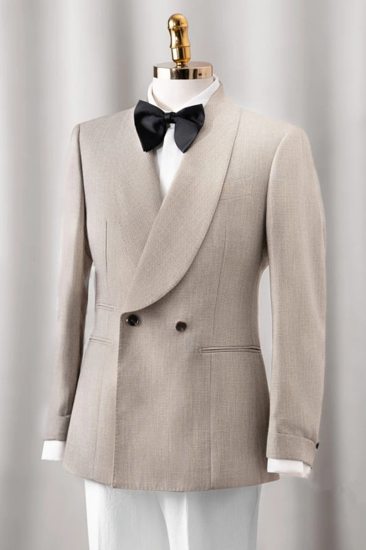 Charming Light Khaki Shawl Lapel Double Breasted Wool Wedding Suits