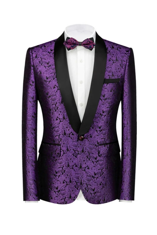 Best Fitted Purple Jacquard Shawl Lapel Wedding Suits