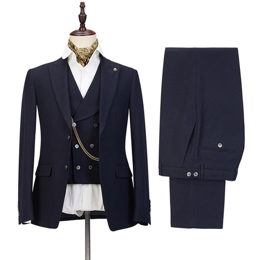 Cool Black 3 Pieces Peaked Lapel Wool Business Suits