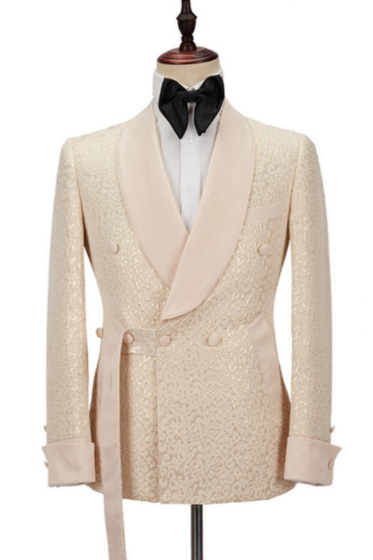 Glamorous Champagne Jacquard Shawl Lapel Wedding Suits