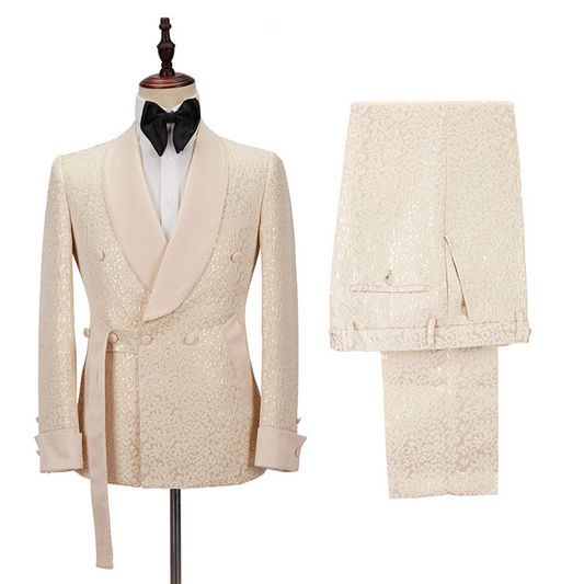 Glamorous Champagne Jacquard Shawl Lapel Wedding Suits