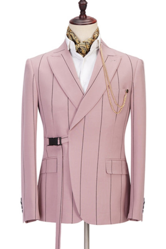 Handsome Pink Striped Peaked Lapel Prom Men Suits