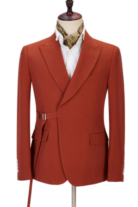 Glamorous Terracotta Peaked Lapel Wool Prom Men Suits