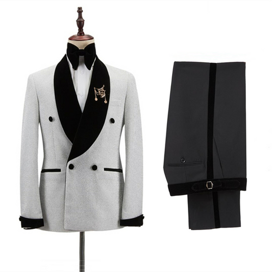 Trendy White Double Breasted Shawl Lapel Wool Wedding Suits