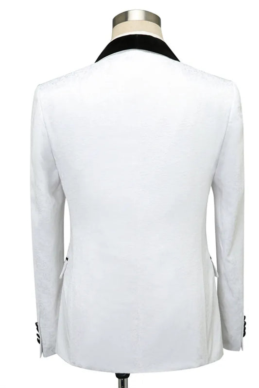 White Best Fitted Jacquard 3 Pieces Shawl Lapel Wedding Suits