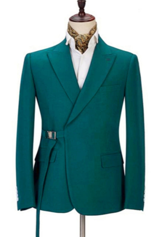 Fashion Teal Green Wool Men Suits With Adjust Belt