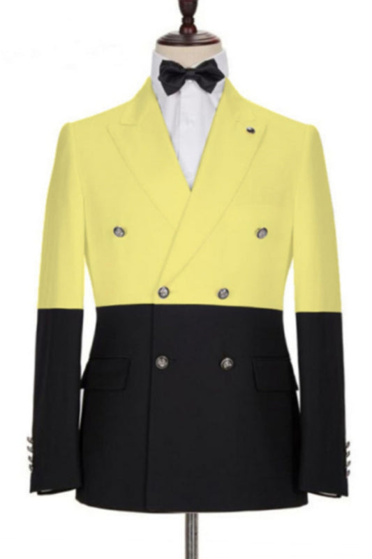 Yellow Trendy Double Breasted Peaked Lapel Prom Suits