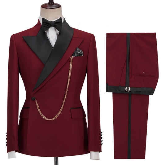 Charming Burgundy One Button Wool Prom Suits