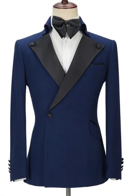 Dark Navy Bespoke One Button Wool Slim Fit Prom Suits