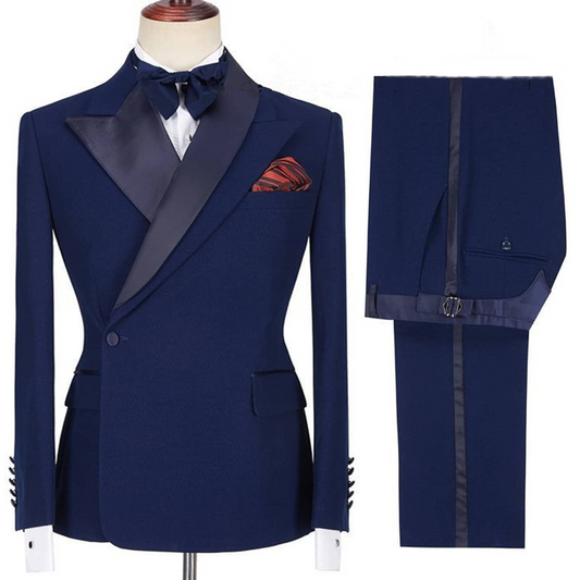Dark Navy Bespoke One Button Wool Slim Fit Prom Suits