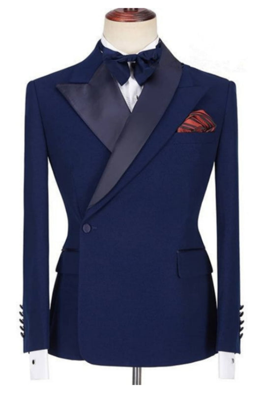 Dark Navy Bespoke One Button Wool Slim Fit Prom Suits