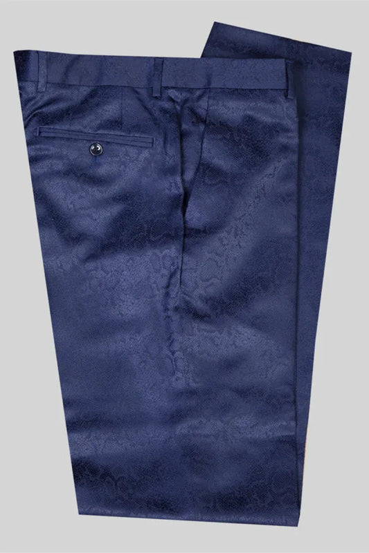 Fashion Dark Blue Jacquard Double Breasted Shawl Lapel Wedding Suits