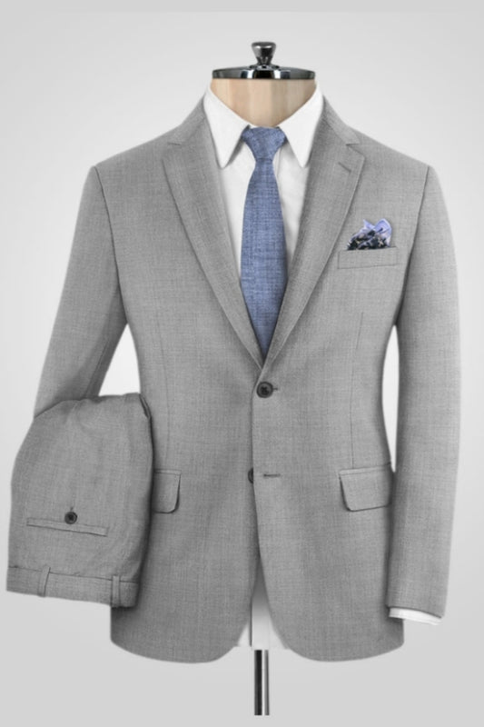 Fashion Gray Notched Lapel Wool Business Suits
