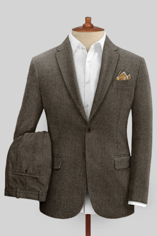 Handsome Dark Brown Notched Lapel Wool Business Suit