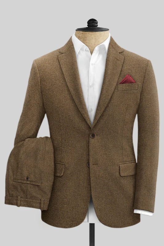 Fashion Brown Newest Notched Lapel Wool Business Suit