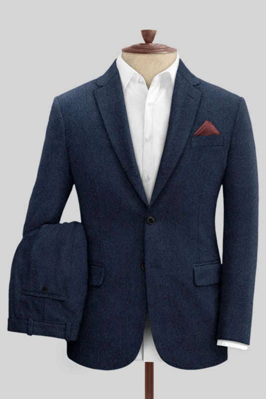 Formal Blue Notched Lapel Wool Business Men Suits