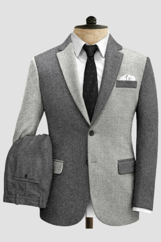 Chic Gray Patchwork Notched Lapel Wool Business Men Suits