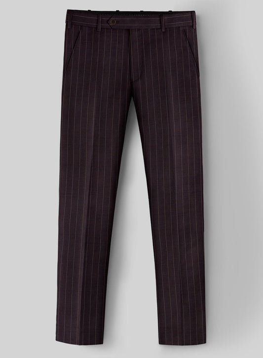 Gentle Burgundy Striped Notched Lapel Wool Business Suits