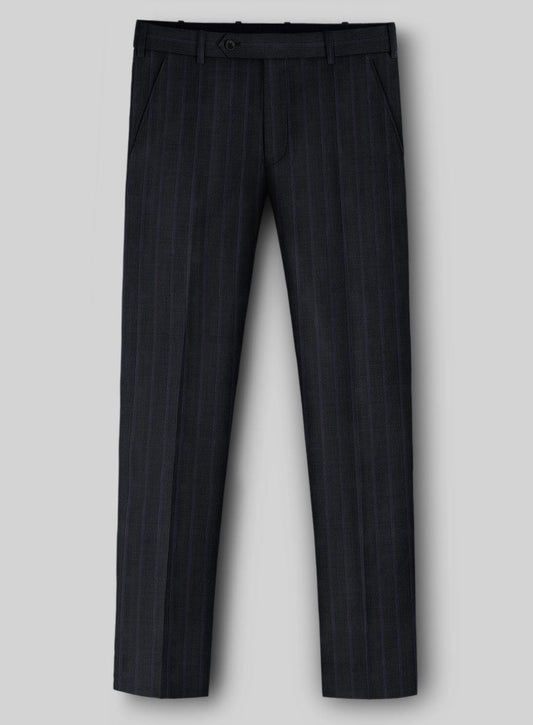 Bespoke Dark Blue Striped Notched Lapel Wool Business Suits