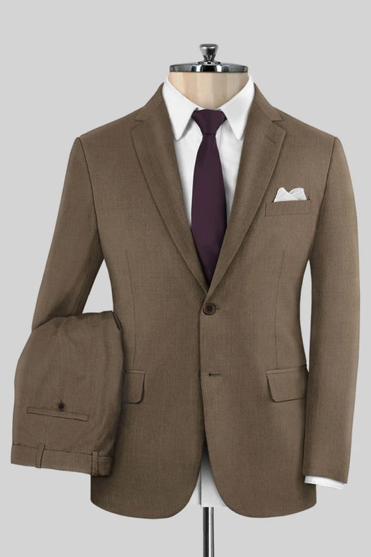 Gentle Brown Newest Notched Lapel Wool Business Men Suits