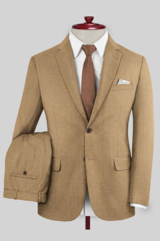 Newest Khaki Notched Lapel Wool Business Men Suits