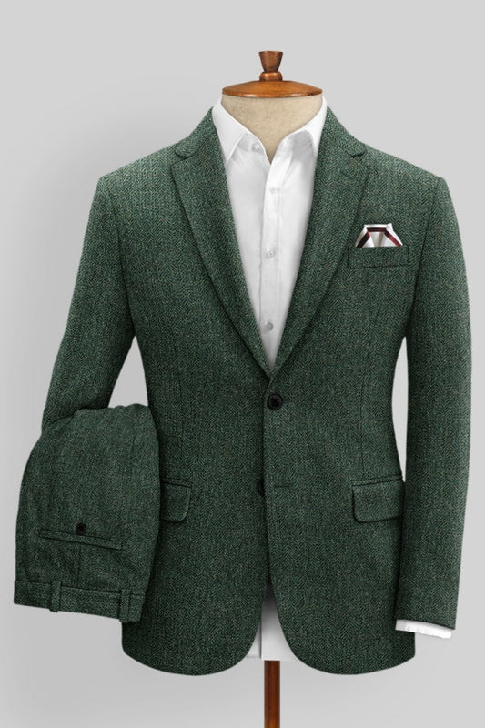 Bespoke Dark Green Notched Lapel Wool Business Men Suits
