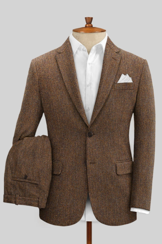 Sparkle Rust Brown Notched Lapel Wool Business Suits