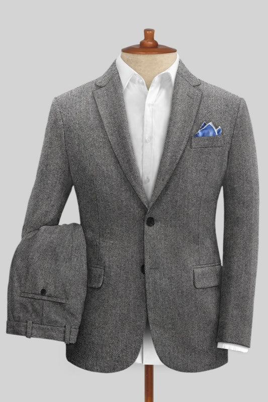Chic Gray Notched Lapel Wool Business Suits