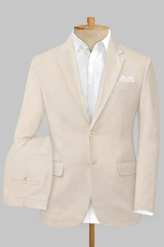 Stylish Beige Notched Lapel Wool Formal Men Suits