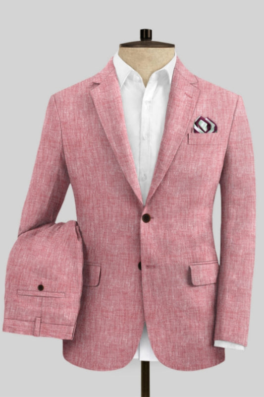 Stylish Pink Notched Lapel Linen Prom Men Suits