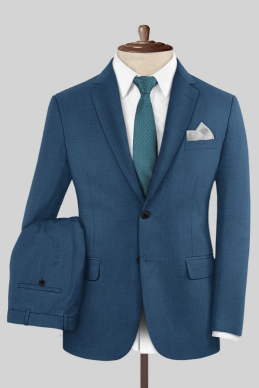 Modern Dark Blue Notched Lapel Wool Prom Men Suits