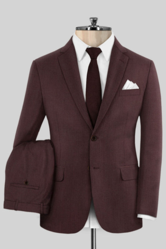 Chic Burgundy Notched Lapel Wool Prom Men Suits