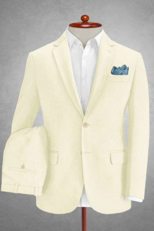 Stylish Cream Notched Lapel Wool Business Men Suits