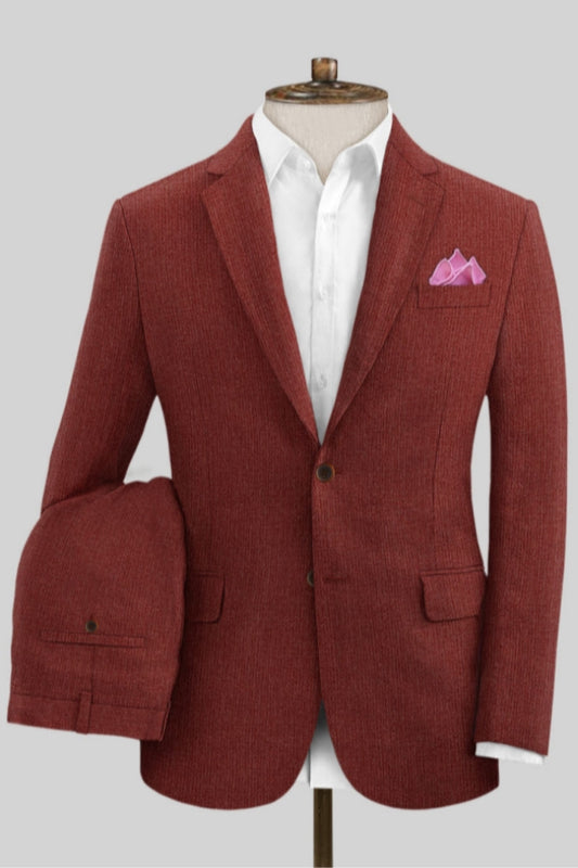 Gentle Red Notched Lapel Wool Business Men Suits