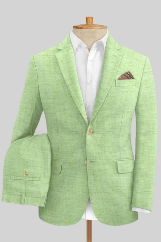 Bespoke Green Notched Lapel Linen Prom Men Suits