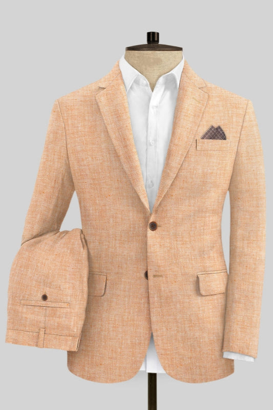 Glamorous Light Orange Notched Lapel Linen Prom Men Suits