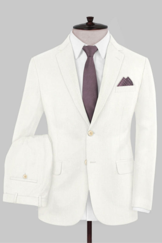 Classical Ivory Notched Lapel Wool Business Men Suits