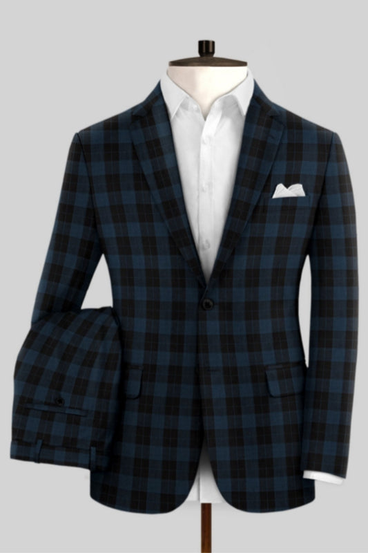 Stylish Blue Plaid Notched Lapel Prom Men Suits