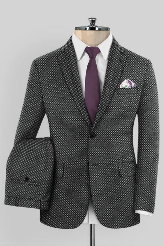 Newest Dark Gray Plaid Notched Lapel Business Men Suits