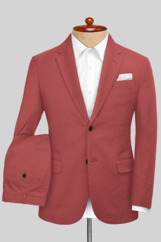 Bespoke Brick Red Notched Lapel Wool Prom Men Suits